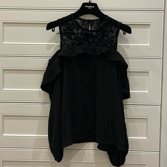 Maje black cold shoulder cut off blouse top long sleeve Size 1 size s - Picture 11 of 11